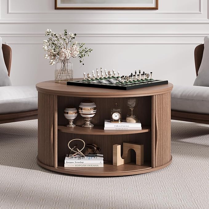 JOINICE 31.5" Round Lift Top Coffee Table, Mid Century Modern Walnut Center - Image 6