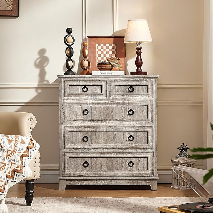 Joaxswe Farmhouse 5 Drawer Dresser - Image 3