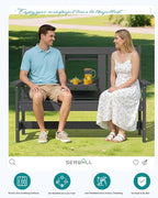 SERWALL Outdoor Bench with Cup Holder, Oversized 58" HDPE Porch Bench Suitable - Image 9