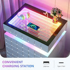 Night Stand with Charging Station and Smart RGB Lights, LED Nightstand with - Image 7