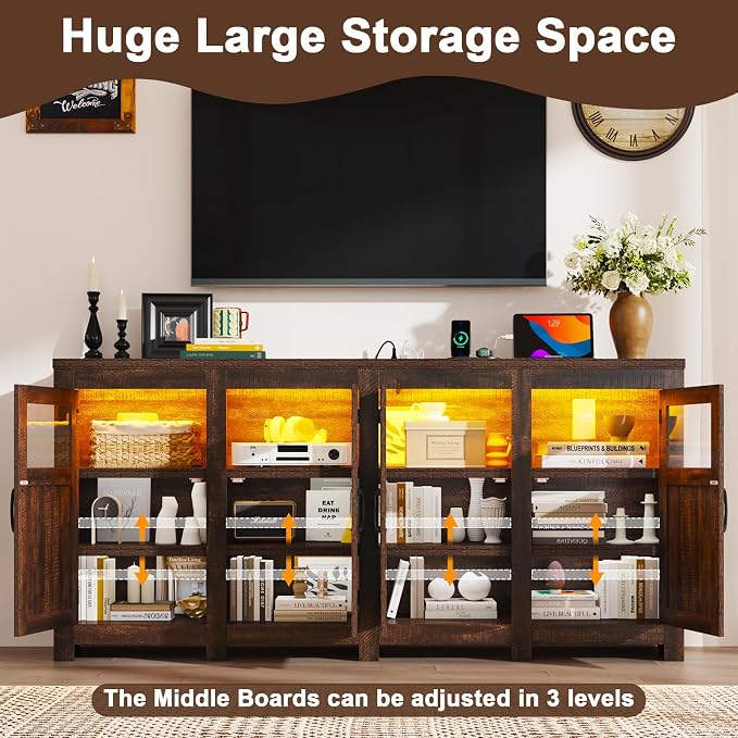 74" Large LED Farmhouse TV Stand - Image 6