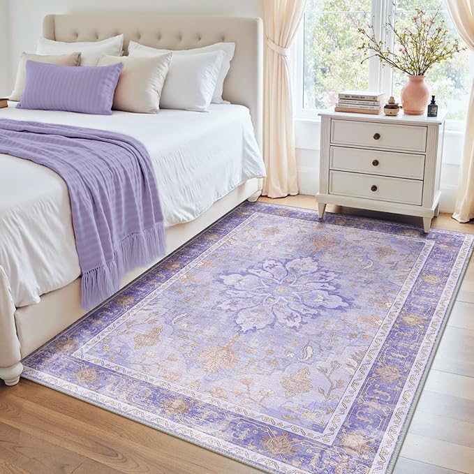 RELEANY Area Rugs 4'x6' Washable Non-Slip, Floral Vintage Distress Print - Image 2