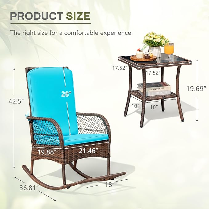 Greesum 3 Piece Outdoor Wicker Rocking Chairs Patio Furniture Set - Image 4