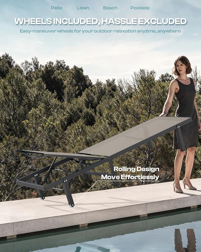 Outdoor Lounge Chairs Set of 2, Aluminum Pool Lounge Chairs - Image 3