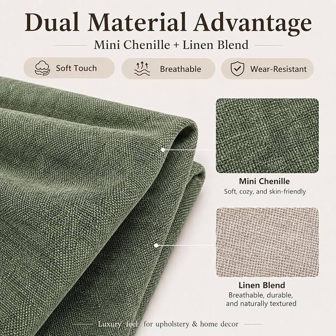 Mini Chenille Linen Blend Upholstery Fabric by the Yard, 57 Inch Wide Soft - Image 2