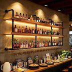 Wall Mounted Wine Rack with LED Lights, 3-Tier Industrial Wood Floating Shelves - Image 8