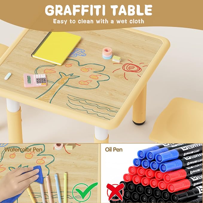 Brelley Kids Table and 2 Chairs Set, Height Adjustable Toddler Desk and Chair - Image 5