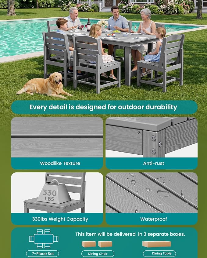 SERWALL Patio Dining Sets for 6 Person, HDPE Dining Set - Image 5