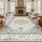 RELEANY Area Rugs 10'x14' Washable Non-Slip, Floral Vintage Distress Print by RELEANY