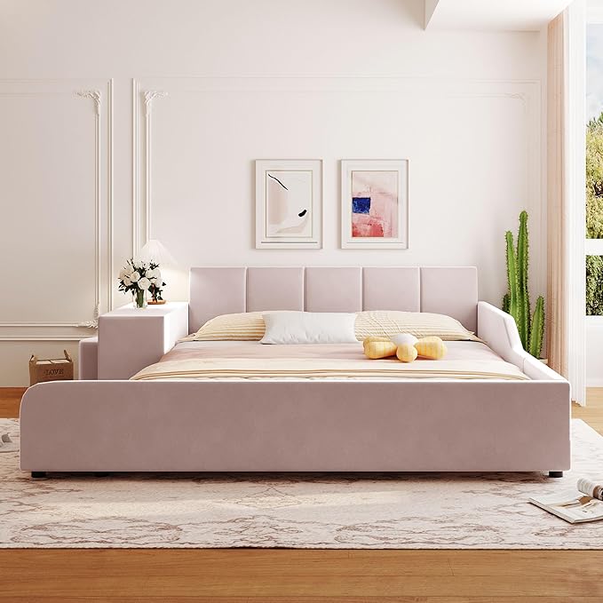 SOFTSEA Queen Upholstered Grounded Bed, Mother & Child Platform Bed - Image 3
