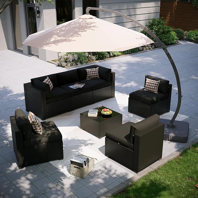 Aoxun Patio Furniture Set with Umbrella, 8 Piece Outdoor Sectional Sofas by Aoxun