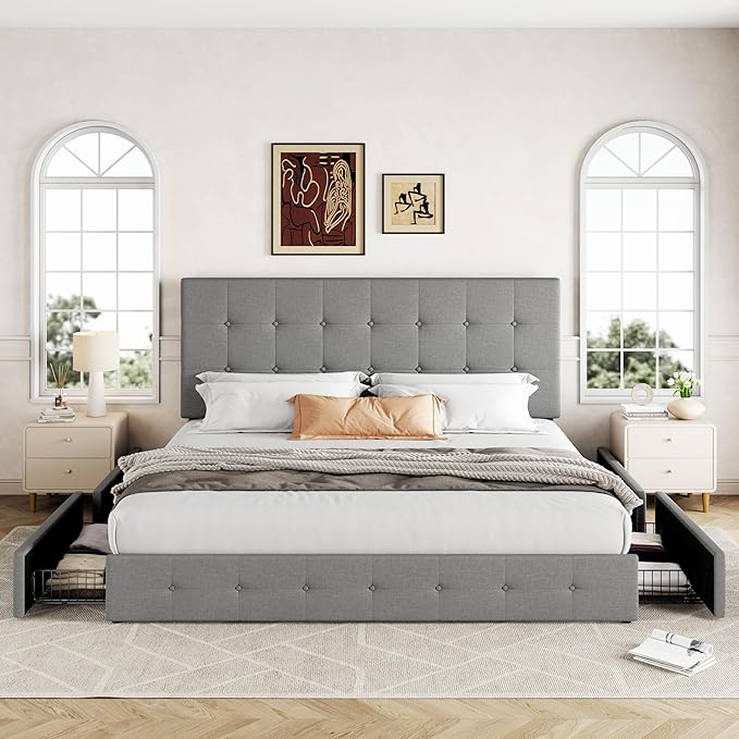 Allewie Upholstered King Size Platform Bed Frame - Image 3