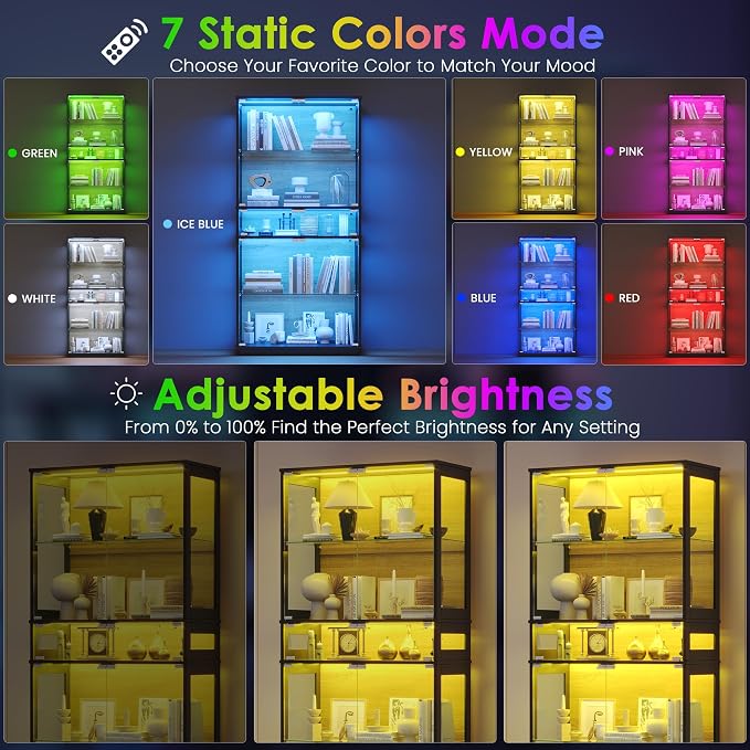 RGB Glass Display Cabinet, 5-Tier Lighted Display Case - Image 4