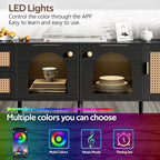 Merax Rattan TV Stand with LED Lights, Solid Wood Feet, Living Room, Bedroom - Image 5