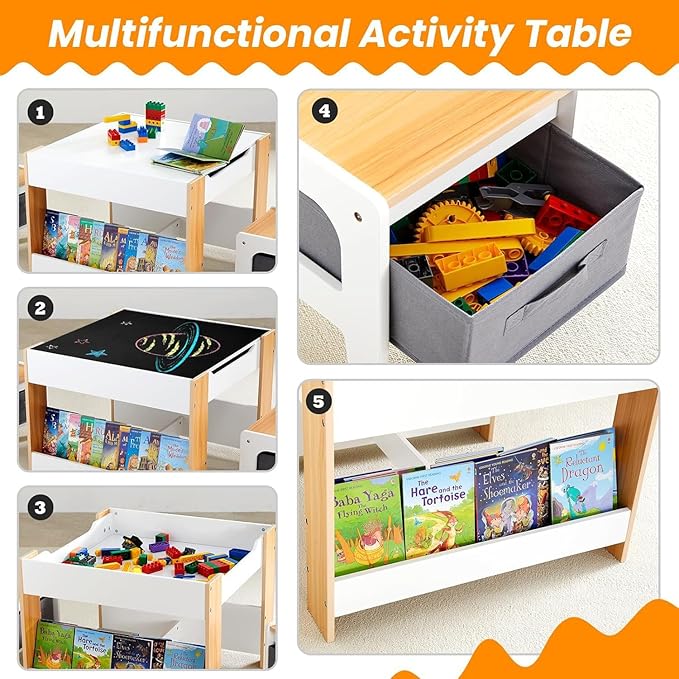 Asweets Kids Table and Chair Set, 4 in 1 Toddler Desk - Image 8