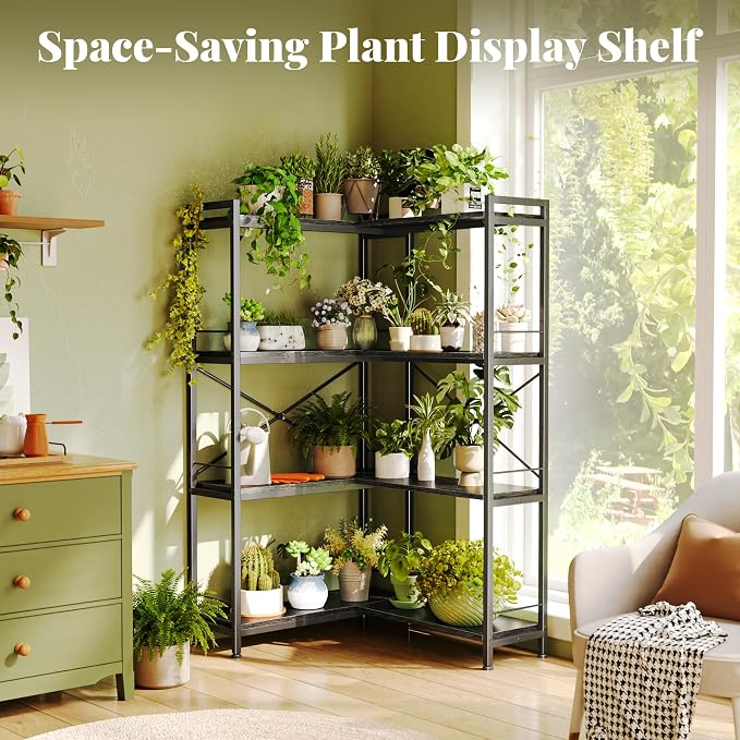 Huuger 4 Tier Bookshelf, L Shaped Corner Bookshelf - Image 7