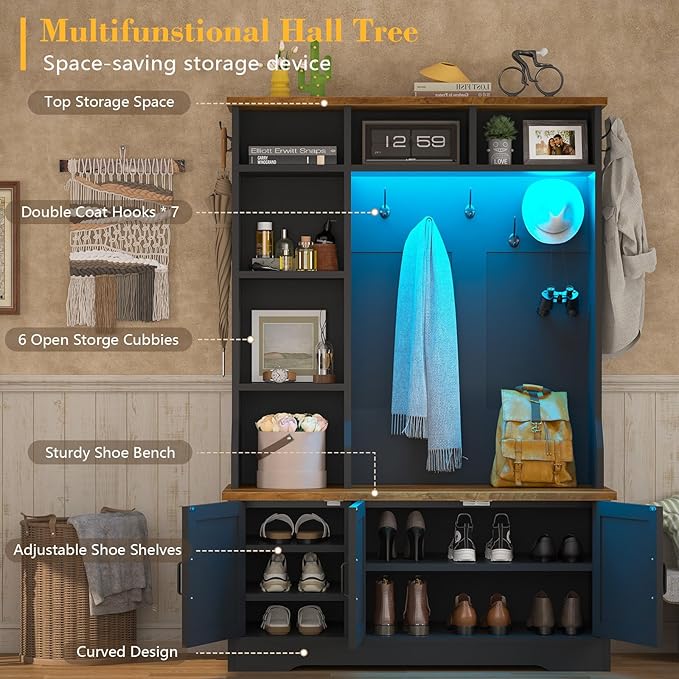 CSZZD Hall Tree with Bench and Shoe Storage, Entryway Bench with Coat Racks and - Image 2