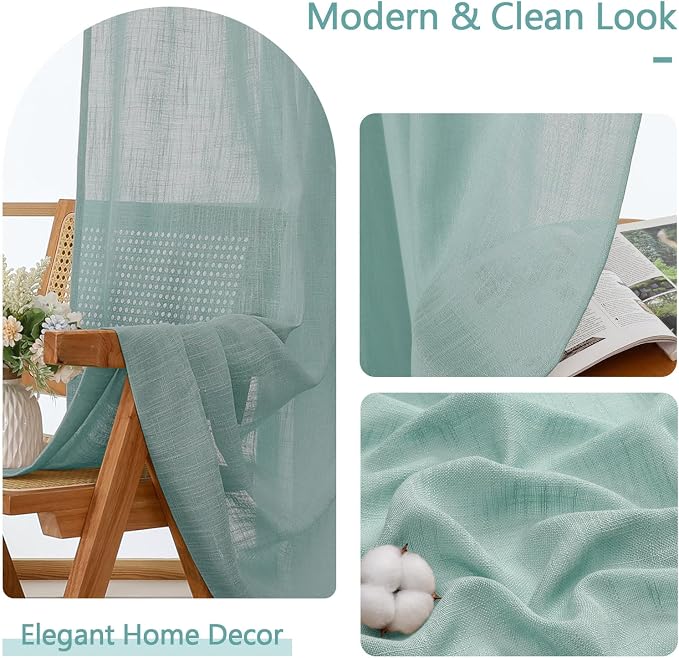 Chyhomenyc Aqua Green Semi Sheer Curtains 36 Inch Length, Light Filtering Faux - Image 8