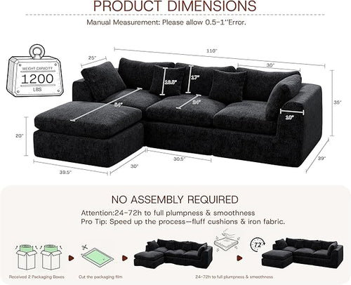 110'' Oversized Cloud Sectional Boneless Couch - Image 2