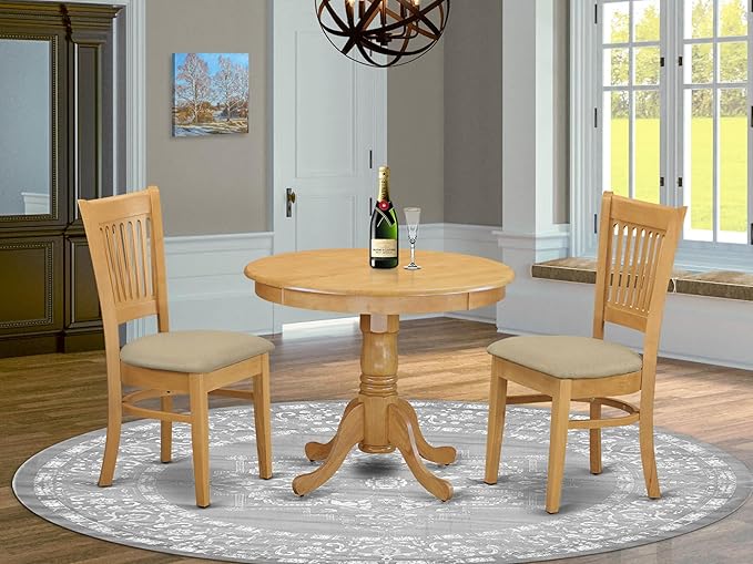 East West Furniture ANVA3-OAK-C 3 Piece Kitchen Table Set - Image 2