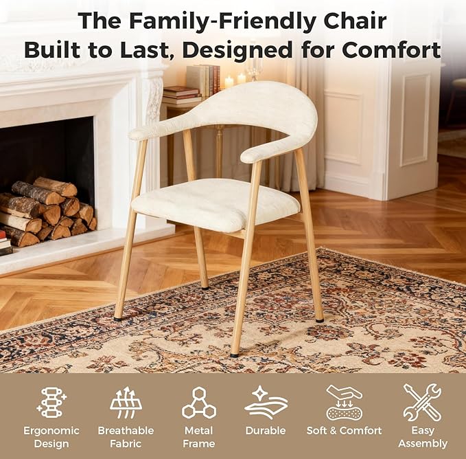 DUMOS Dining Chairs Set of 4, Linen Fabric Upholstered Kitchen Side Chairs - Image 5