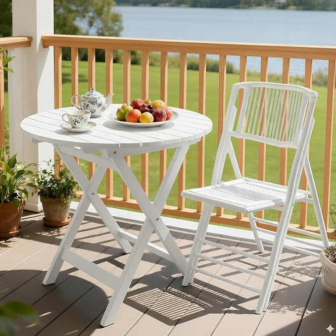 VINGLI Bamboo Folding Chair, Foldable Dining Wood Chairs Comfortable Seat - Image 7