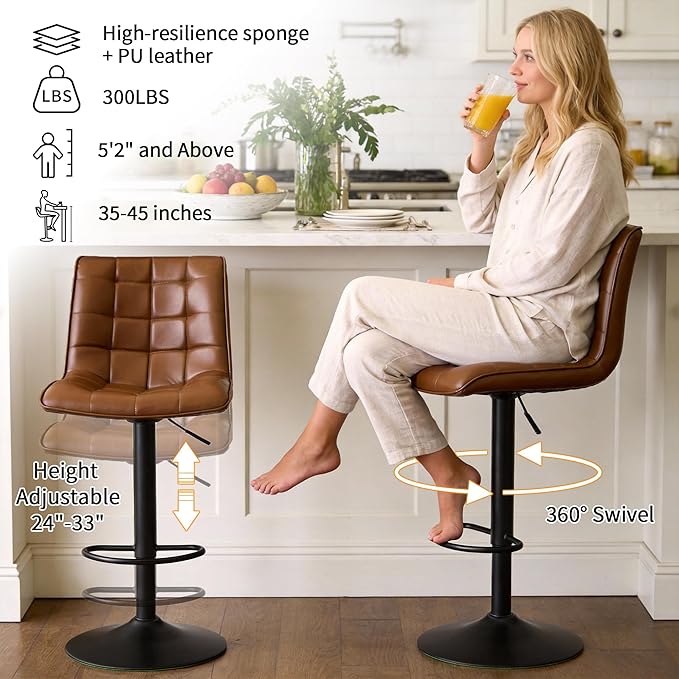 FIRAVOE Counter Height Bar Stools, Swivel Barstools Set of 4 - Image 3
