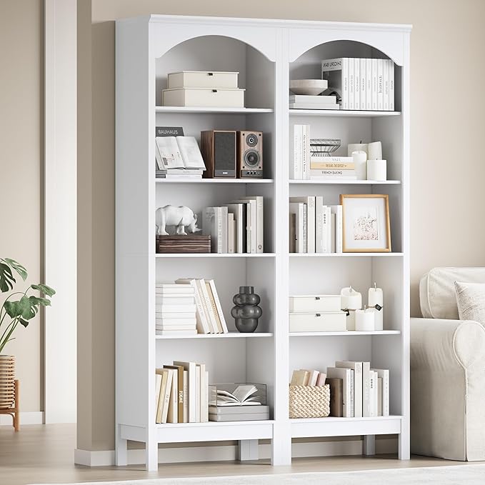 Arched Bookshelf with 5 Tier Open Shelves, Study and Living Room, Modern White - Image 3