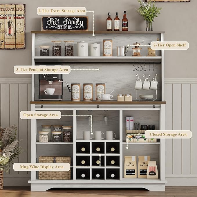 REVOMINCA 47 Inch Farmhouse Coffee Bar Cabinet - Image 3