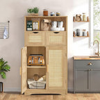 Iwell Storage Cabinet with 2 Drawers & Adjustable Shelves, Rattan Cabinet - Image 4