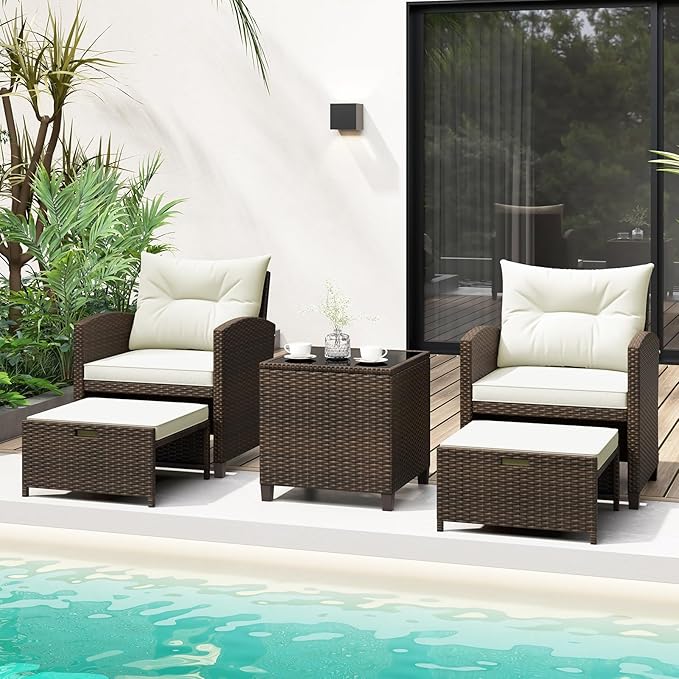 Tangkula 5 Pieces Patio Conversation Set, PE Wicker Outdoor Furniture Set - Image 4