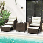Tangkula 5 Pieces Patio Conversation Set, PE Wicker Outdoor Furniture Set - Image 4