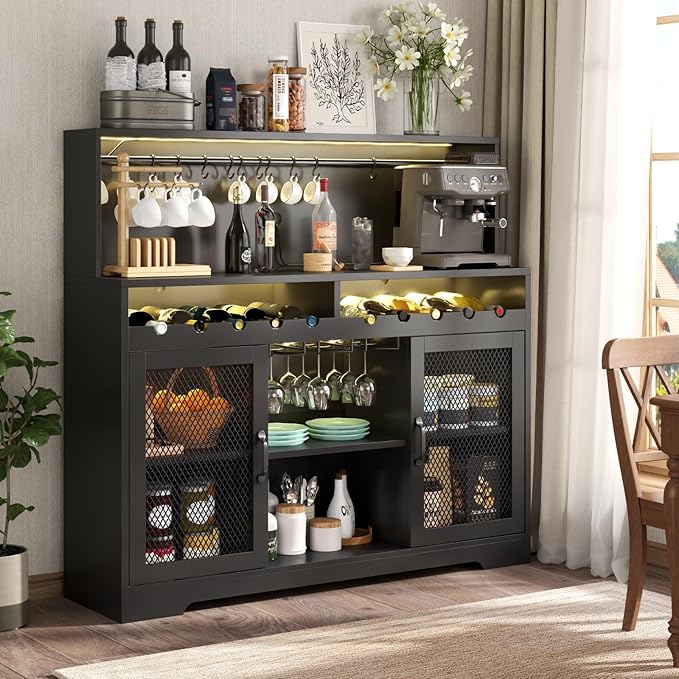 Loomie Wine Bar Cabinet with LED Light, Liquor Cabinet with Glass Holder - Image 5