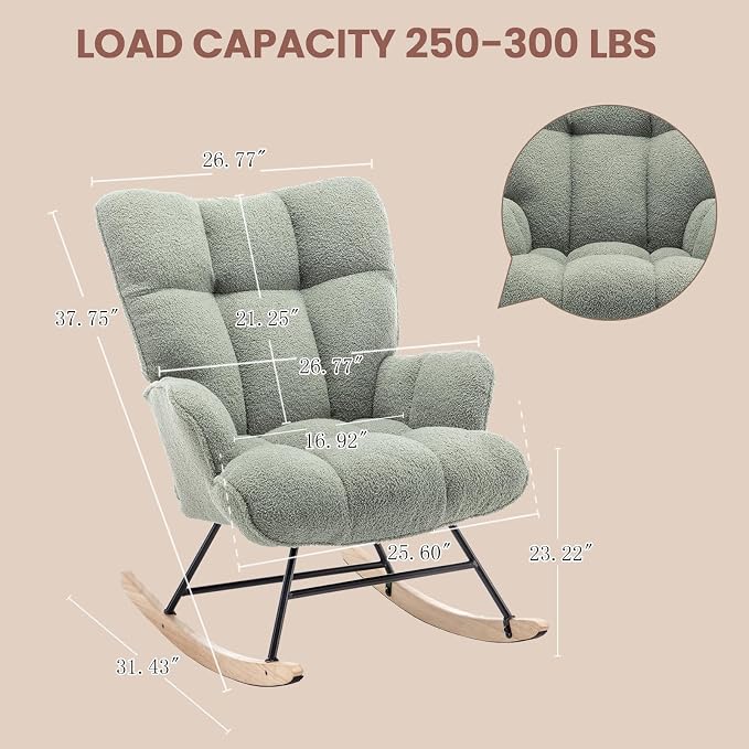 SAETSFEG Rocking Chair Nursery Teddy Upholstered Glider Rocker Rocking Accent - Image 2