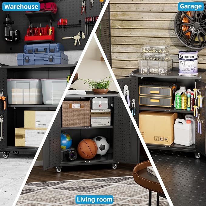 SUXXAN Storage Cabinet with Wheels and Pegboard, Rolling Garage Storage Cabinet - Image 8