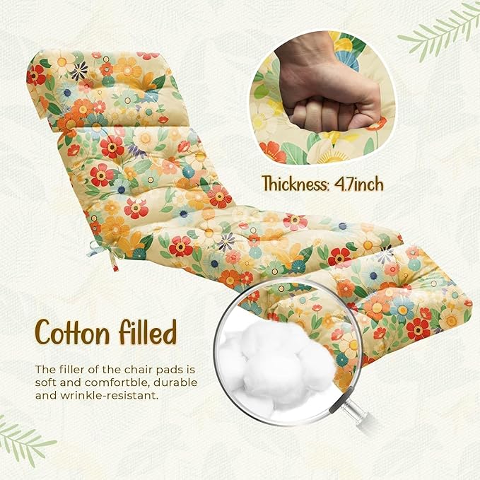 2 Pack Outdoor Chaise Lounge Chair Cushion 75.1 x 22.8 x 4.7 Inches 100% - Image 6