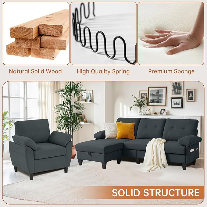 2 Piece Sectional Sofa Set, 3 Seat L Shaped Couches - Image 3