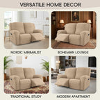 Recliner Loveseat Covers, 4-Piece Stretch Geometric Strokes Jacquard Reclining - Image 7