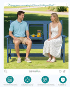 SERWALL Outdoor Bench with Cup Holder, Oversized 58" HDPE Porch Bench Suitable - Image 9