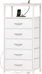 Huuger White Dresser with 5 Drawers & Charging Station, Tall Dresser by Huuger