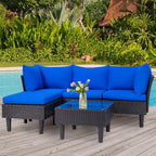 FDW 5 Pieces Patio Furniture Sets Outdoor Sectional Sofa Wicker Chair Rattan - Image 6