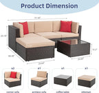 Vongrasig 5 Piece Patio Furniture Sets, Outdoor Patio Set Sectional Sofa - Image 3
