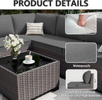 ALAULM 12 Pieces Outdoor Patio Furniture Set Sectional Sofa Sets Brown PE - Image 3