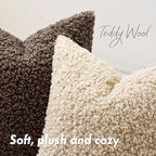 Faux Fur Throw Pillow Covers 24x24 Inch Set of 2 Boucle Neutral Decorative - Image 5