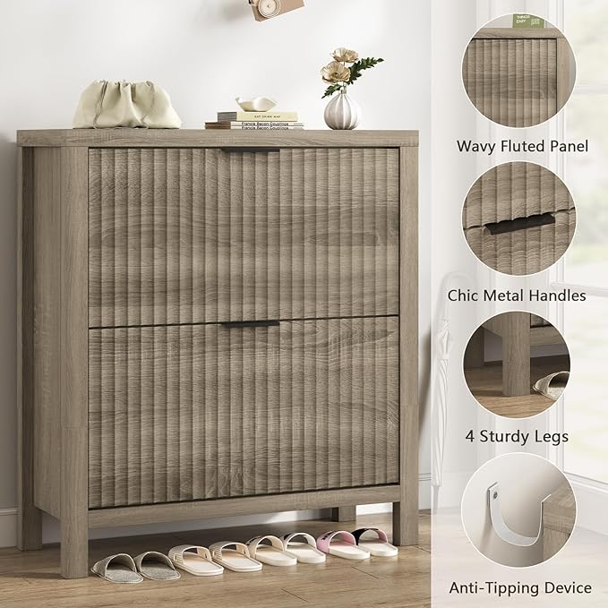 YOMILUVE Shoe Cabinet Storage for Entryway, Fluted Shoe Cabinet - Image 6