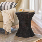 Household Essentials Hourglass Water Hyacinth & Iron Side Table, Stained Brown - Image 2