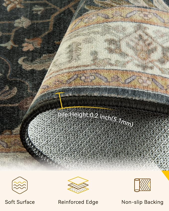 RELEANY Area Rugs 4'x6' Washable Non-Slip, Floral Vintage Distress Print - Image 3
