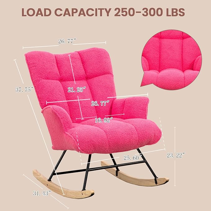 SAETSFEG Rocking Chair Nursery Teddy Upholstered Glider Rocker Rocking Accent - Image 2