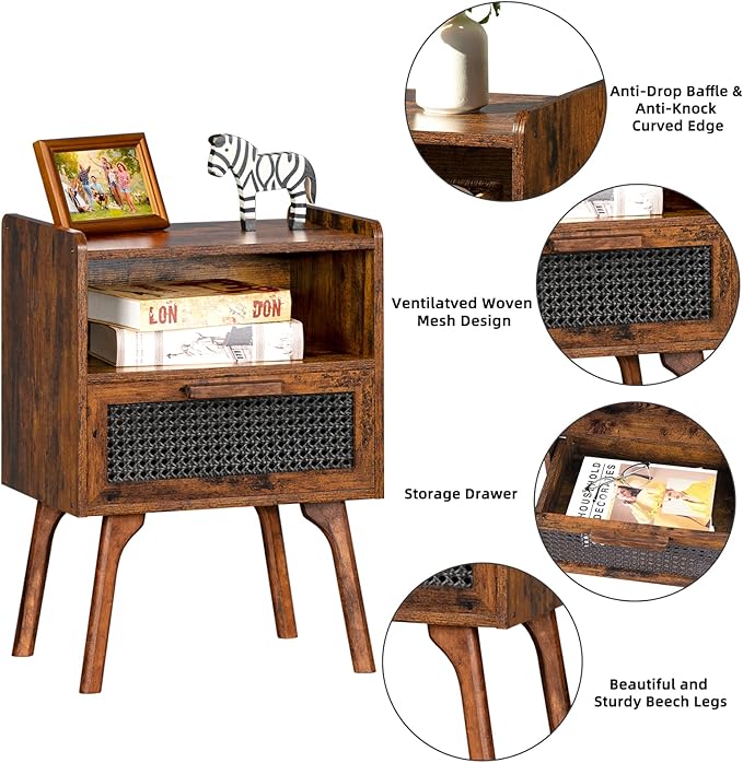Lerliuo Rattan Nightstand, Boho Side Table - Image 6