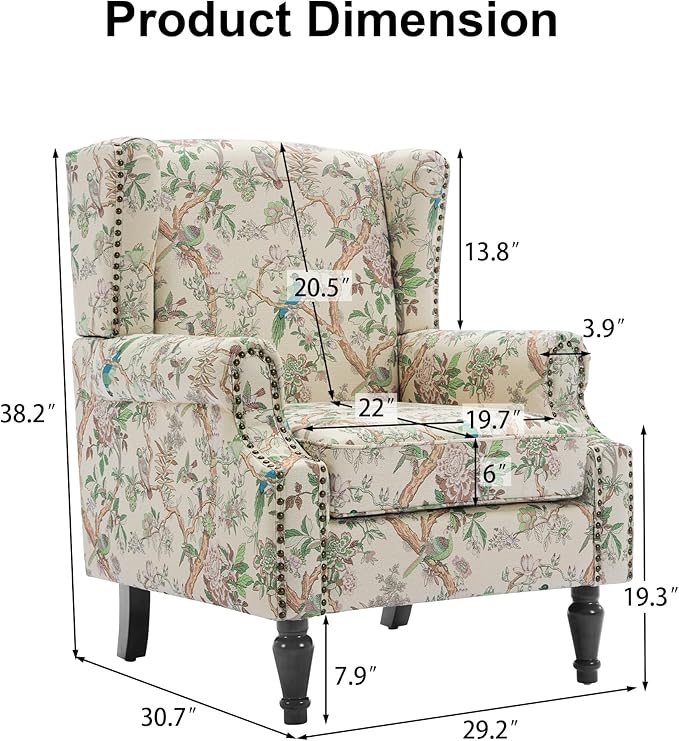 Pia Ricco High Back Floral Accent Chair - Image 2